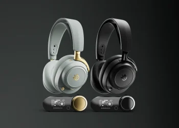 SteelSeries Arctis Nova Elite gamingheadset i farven Sage & Gold og Obsidian
