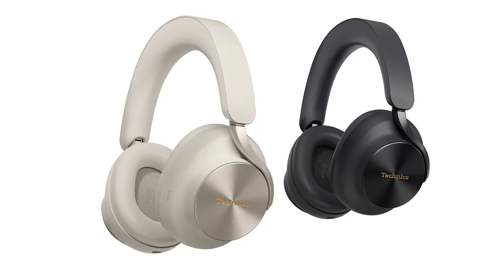 Technics EAH-A1000 i farverne Black og Platinum Greige, en blanding af grå og beige