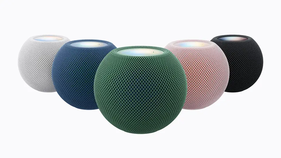 Apple HomePod mini 2 i farverne hvid, blå, grøn, pink og midnight